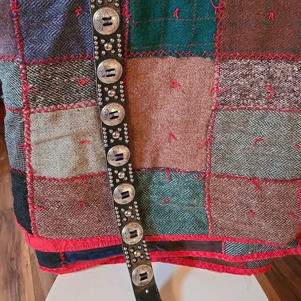 Studded Black leather Belt with Silver concho Accents - Picture 4 of 4